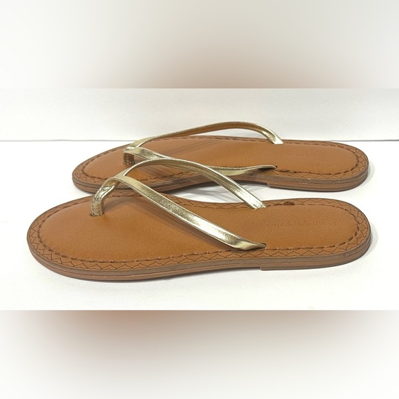 Vineyard Vines Sandals 6 Thong Gold Flip Flops Summer Beach Leather Skinny Strap - Picture 10 of 10